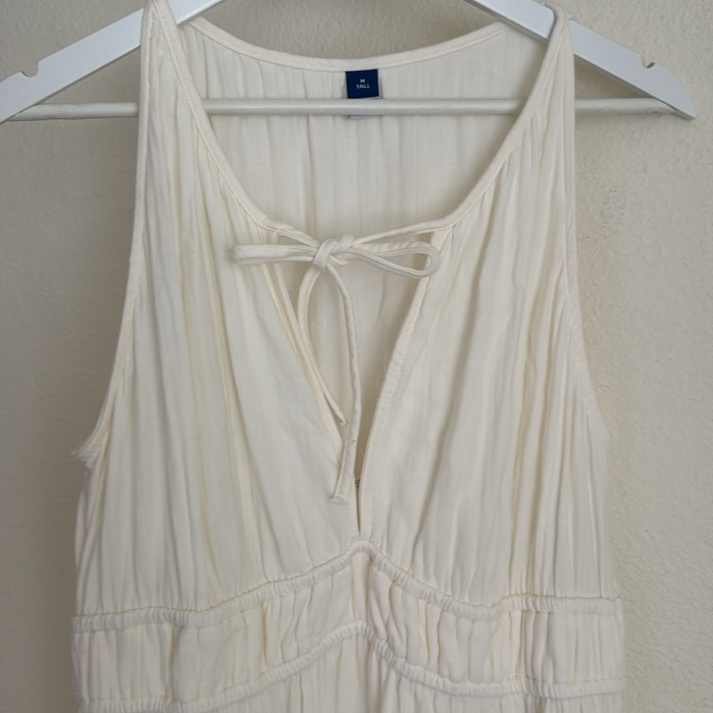 Old Navy fit & Flare Crinkle Gauze Cream Sleeveless V-Neck Maxi Sundress M Tall - Picture 3 of 7